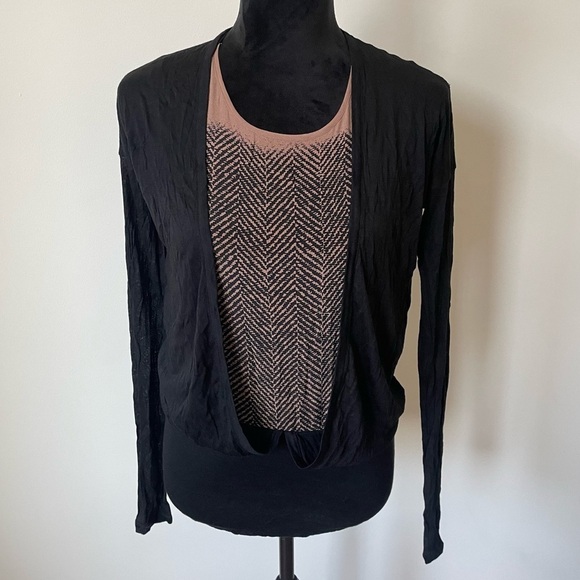Pier Antonio Gaspari Fuzzi Black Cipria Long Sleeve Silk Angora Layered Top NWT - Picture 1 of 9